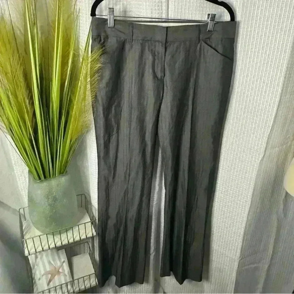 Theory Max C/Coin Women’s 6 Gray Pinstripe Flat Front Wide Leg Dress Pants - Picture 1 of 14